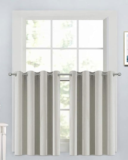Yakamok 36 Inch Room Darkening Curtains, Blackout Window Panels Thermal Insulated Grommet Top Light Blocking Drapes for Bathroom Basement, 52Wx36L, Light Beige, 2 Panels