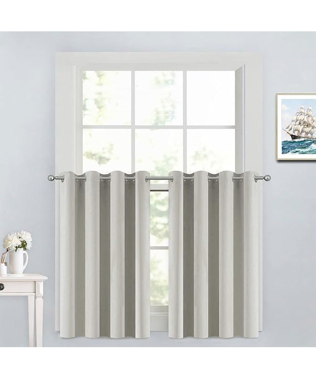 Yakamok 36 Inch Room Darkening Curtains, Blackout Window Panels Thermal Insulated Grommet Top Light Blocking Drapes for Bathroom Basement, 52Wx36L, Light Beige, 2 Panels