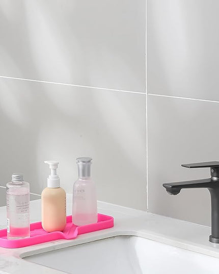 Silicone Bathroom Soap Dishes with Drain Spout-Bathroom and Kitchen Sink Organizer,Sponge Holder,Dish Soap Tray,Perfect for Dispenser,Scrubber,Bottle,Cup on Sink or Counter-Rose 12"×4"
