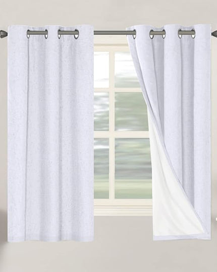 H.VERSAILTEX Primitive Linen Curtains 100% Blackout Curtain Drapes Burlap Curtains with White Thermal Insulated Liner, Grommet Top Drapes Living Room/Bedroom (2 Panels, 42 x 63 Inch, Bright White)