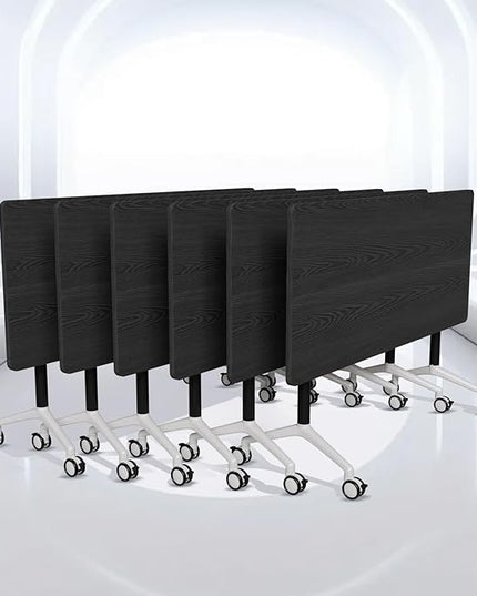 Conference Table, Folding Conference Room Tables on Wheels, Modern Meeting Seminar Table Computer Desk, Boardroom Desk for Office Meeting Conference Room,White,6 Pack 55.1inch