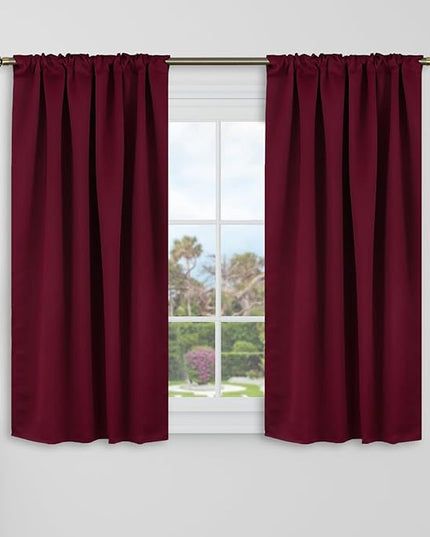 BGment Short Curtains 40 Inch Length for Small Windows - 34 x 40 inch Blackout Curtains Thermal Insulated Room Darkening Rod Pocket and Back Tab Drapes for Kitchen/Cafe Room, 2 Panels, Burgundy Red