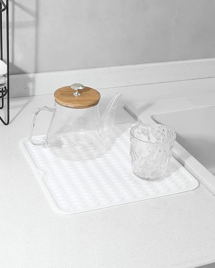 Silicone Dish Drying Mat for Multiple Usage,Easy clean,Eco-friendly,Heat-resistant Silicone Mat for Kitchen Counter or Sink,Refrigerator or Drawer liner White M 12 inches x 12 inches