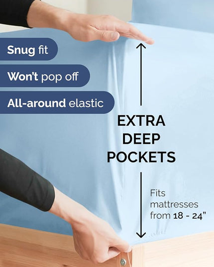 Extra Deep Split King Sheet Set - 7 Piece Breathable & Cooling Sheets - Hotel Luxury Bed Sheets Set - Easy Fit - Soft, Wrinkle Free & Comfy Sheets Set - Light Blue Sheet Set with Extra Deep Pockets