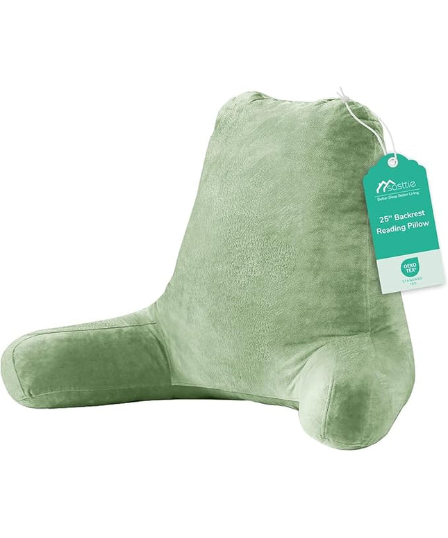 Sasttie 25-inch Reading Pillows for Sitting in Bed Adult, Jumbo Velvet Back Pillow Bed Sitting Up, XL High Back-Rest Support Cushion for Sit Up on Couch & Floor, Oeko-Tex Certified, Sage Green