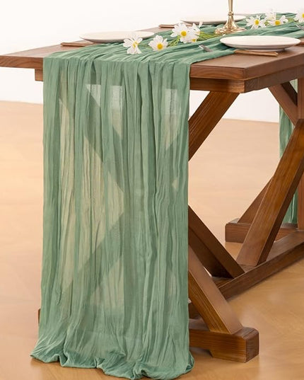 Socomi 6pcs Sage Green Cheesecloth Table Runner Christmas Boho Rustic Gauze 120 inch 10FT Cheese Cloth Runner for Wedding Party Baby Shower Home Decor Holiday Decorations