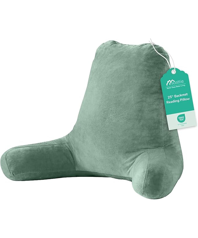 Sasttie 25-inch Reading Pillows for Sitting in Bed Adult, Jumbo Velvet Back Pillow Bed Sitting Up, XL High Back-Rest Support Cushion for Sit Up on Couch & Floor, Oeko-Tex Certified, Green