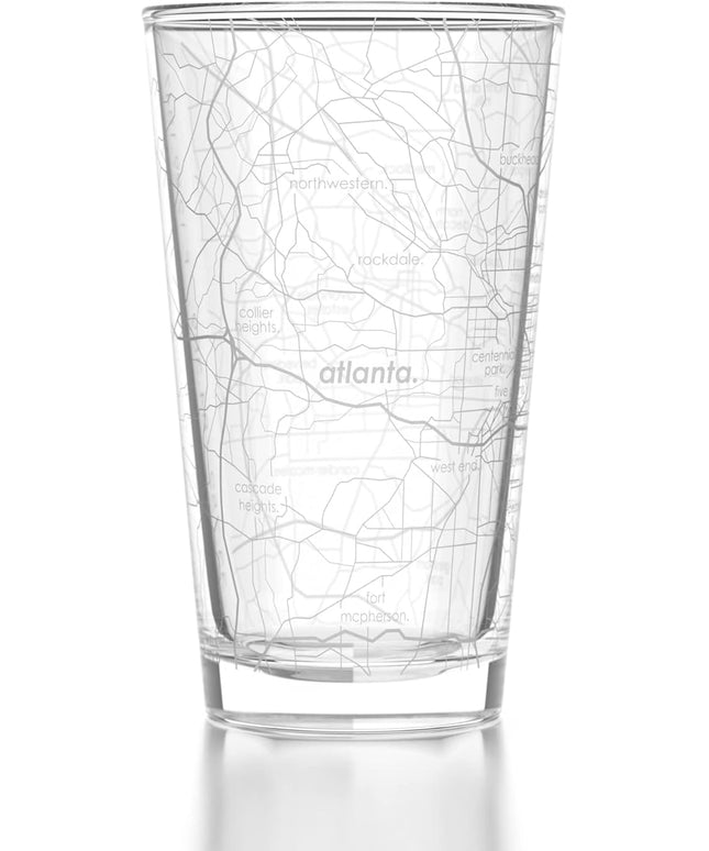 Well Told Engraved Atlanta Georgia Map Pint Glass, Etched Beer Gift (16 oz, Clear) City Map Pint, Custom City Glassware, Gifts For Beer Lovers