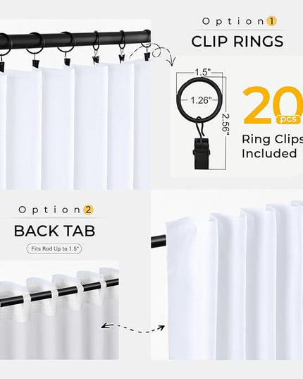 INOVADAY 100% Blackout Curtains for Bedroom, Black Out Curtains 84 Inch Long, Clip Rings Linen Blackout Drapes, Thermal Insulated Room Darkening for Living Room, 2 Panels - Brightwhite,W50xL84