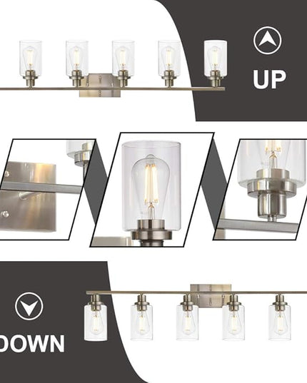 MELUCEE Modern Bathroom Vanity Light Fixtures 6-Light Brushed Nickel Contemporary Wall Light with Glass Shade for Kitchen Living Room Bedroom (Patent No.: US D963914 S)