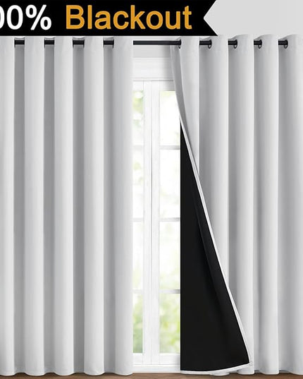 Yakamok 100% Blackout Curtains 84 Inches Long, 2 Thick Layers Heat and Full Light Blocking Soft Thermal Insulated Drapes for Bedroom(70" Wide Each Panel, Greyish White, 2 Panels)