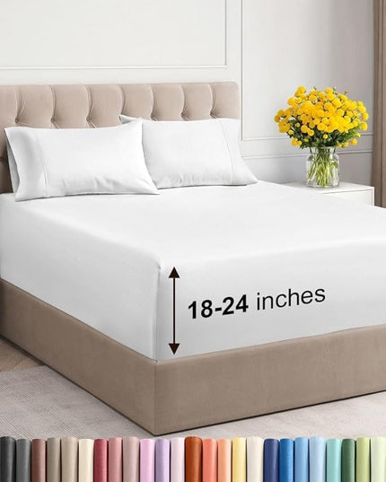 Extra Deep Twin Sheet Set - 4 Piece Breathable and Cooling Sheets - Hotel Luxury Bed Sheets Set - Easy & Secure Fit - Soft, Wrinkle Free and Comfy Sheets Set - White Sheet Set with Extra Deep Pockets