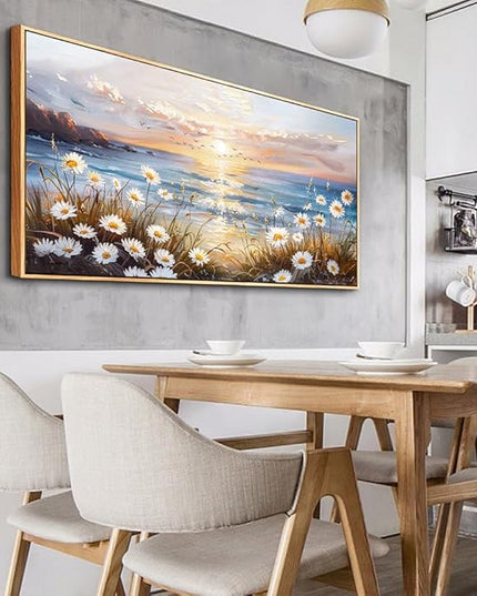 PHAOHUAXM Large Wall Decor For Living Room Canvas Wall Art For Office Bedroom AestheticBlue Ocean Landscape Painting Artwork Pictures Beach Posters Ready To Hang Home Decoration 30"x60" Wood Framed