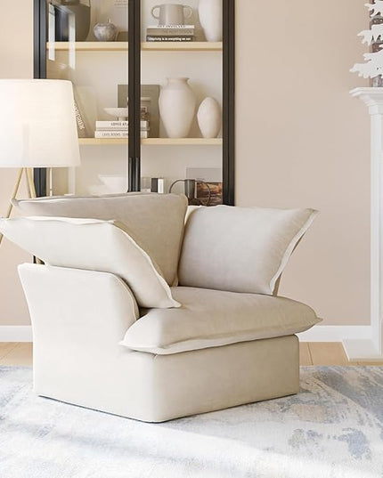 JACH Comfy Couch Chair with Thick Cushion, Single Accent Chair Deep Seat Sofas Couches, Hemp Velvet Sofa Furniture for Small Spaces, Living Room, Bedroom, Office, Apartment, Beige