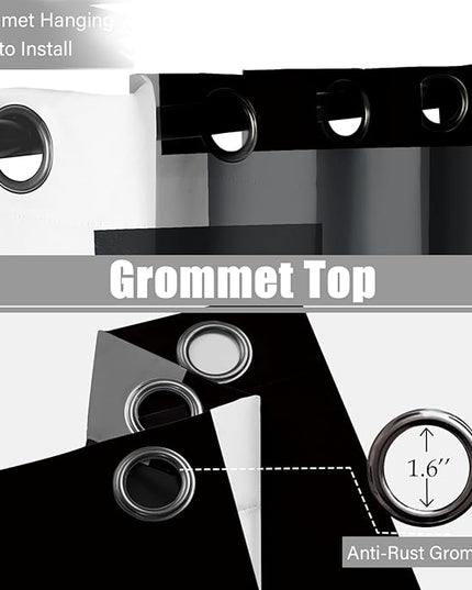 Black Grey 100% Blackout Curtains for Bedroom 84 inch Long 2 Panels Set White Gray Modern Abstract Geometric Black Out Curtains Insulated Room Darkening Window Drapes for Living Room, 52Wx84L