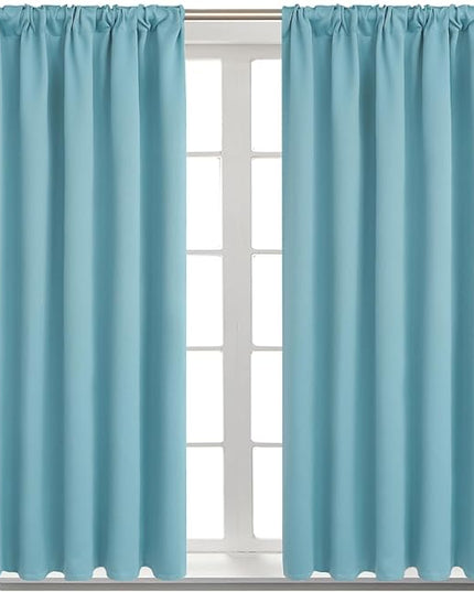 BGment Rod Pocket and Back Tab Blackout Curtains for Bedroom - Thermal Insulated Room Darkening Curtains for Living Room, Set of 2 Panels (38 x 45 Inch, Aqua)