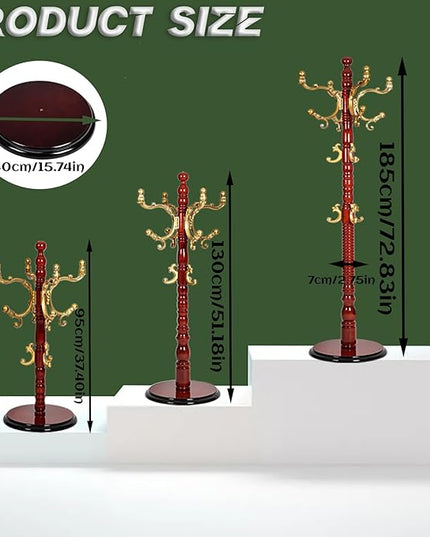 73" Wooden Coat Rack Stand,Coat Racks Freestanding With 14 Hooks And Solid Round Base Heavy Duty Adjustable Height Hall Tree Coat Rack for Entryway Hallway Foyer Office Bedroomf (Begonia)