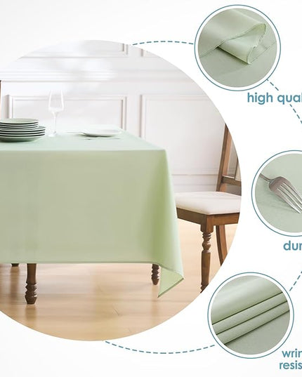 VidaFete 1 Pack Tablecloth 90 * 156inch Rectangle Table Cloth Polyester, Stain Wrinkle Resistant Polyester Dining Table Cover for Kitchen Dinning Party Wedding Tabletop Buffet Decoration(Sagegreen)