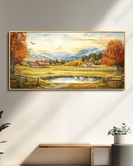 PHAOHUAXM Large Canvas Wall Decor For Living Room Wall Art For Farmhouse Office Mural For Bedroom Ink-Wash Landscape Paintings Print Artworks Pictures Dining Room Home Decor 30"X60" Wood Framed
