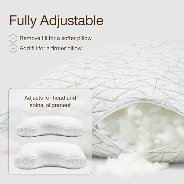 Coop Home Goods Original Cut-Out Adjustable Pillow, Queen Size Bed Pillows for Neck & Head Support, 18 x 28 “ Memory Foam Pillows - Medium Firm for Side Sleeper, CertiPUR-US/GREENGUARD Gold