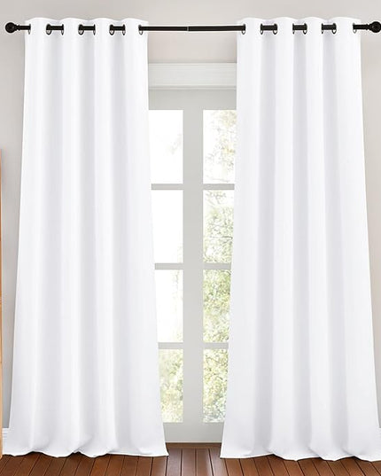 NICETOWN White Room Darkening Draperies and Curtains - Home Fashion Energy Saving Grommet Top Room Darkening Drape Panels for Bedroom (Set of 2, 46 by 90 Inch, White)