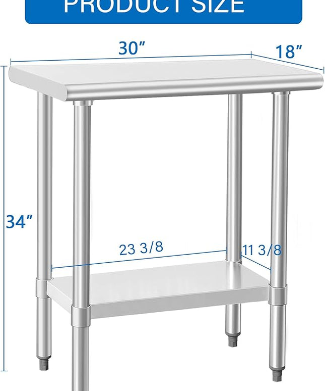 HARDURA Stainless Steel Work Table Commercial 18×30 Inches Kitchen Prep Table and Heavy Duty Commercial Workbench NSF 430 with Undershelf and Galvanized Legs