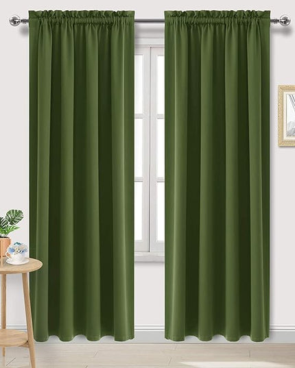 DWCN Blackout Curtains Room Darkening Thermal Insulated Bedroom Curtains Window Curtain Panels, 42 x 84 inches Long, Set of 2 Olive Green Rod Pocket Drapes