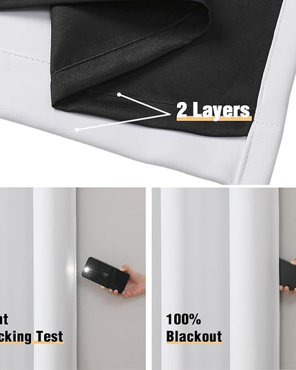 ChrisDowa White 100% Blackout Curtains for Bedroom with Black Liner, 2 Thick Layers Total Blackout Thermal Insulated Grommet Window Curtains 2 Panels Set (Pure White, 52 x 54 Inch)