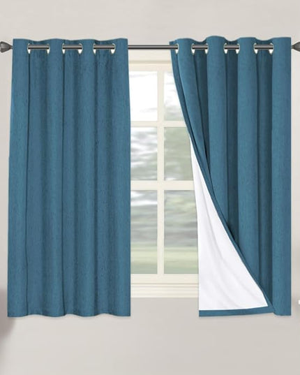 H.VERSAILTEX 100% Blackout Curtains for Bedroom Thermal Insulated Linen Textured Curtains Heat and Full Light Blocking Drapes Living Room Curtains 2 Panel Sets, Blue Sapphire, 52x54 Inch