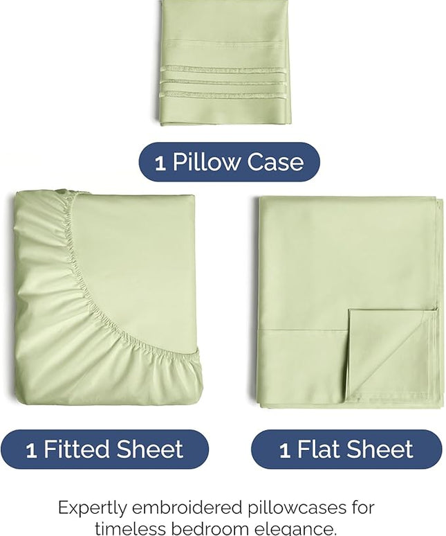Twin XL Size 3 Piece Sheet Set - Comfy Breathable & Cooling Bed Sheets Set - Hotel Luxury Bedding for Women, Men, Kids, Teens, Boys & Girls - Deep Pockets & Wrinkle Free - Oeko-Tex - Light Sage Green