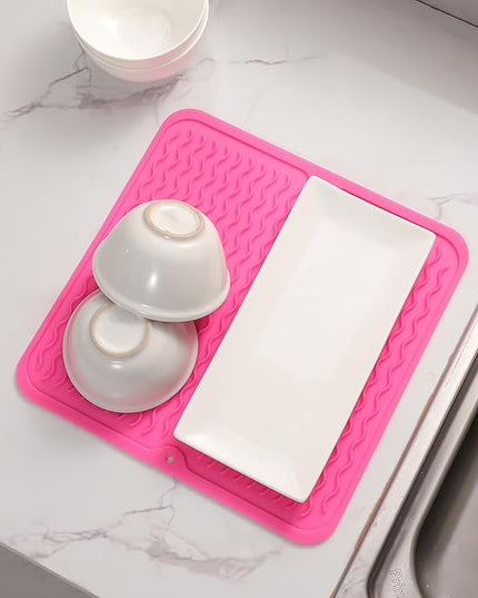 Silicone Dish Drying Mat for Multiple Usage,Easy clean,Eco-friendly,Heat-resistant Silicone Mat for Kitchen Counter or Sink,Refrigerator or Drawer liner Rose M 12 inches x 12 inches