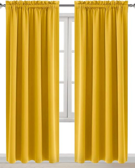 DWCN Blackout Curtains Room Darkening Thermal Insulated Bedroom Curtains Window Curtain Panels, 52 x 84 inches Long, Set of 2 Yellow Rod Pocket Drapes