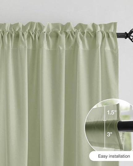 Anmao Non-See-Through Sage Green Privacy Semi Sheer Curtains for Living Room 72 Inch Length 2 Panels Set, Light Filtering That Let Light in Rod Pocket Window Drapes for Bedroom, 52W x 72L, Sage