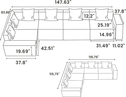 POVISON 143" Modular Sectional Sofa for Living Room Modern Large Sectional Couches Velvet L Shaped Oversized Deep Seat Corner Sofa Set 4 Seats Big Comfy Cloud Couch for House Office