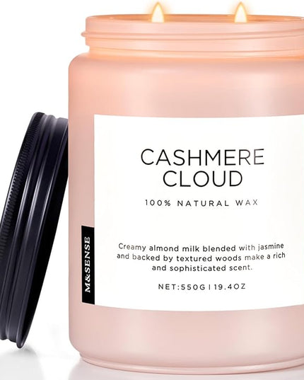 M&SENSE Warm Cashmere Scented Candles, 19.4oz 110 Hour Long Lasting 2 Wick Organic Natural Soy Wax in Glass Jar Candle for Bedroom Kitchen Home Decor, Housewarming Gifts for Family Friends