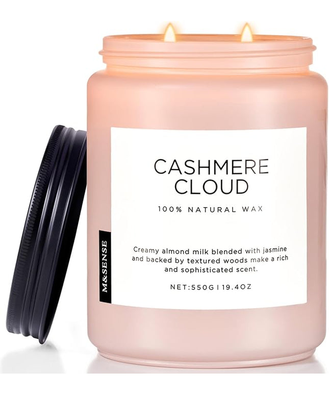 M&SENSE Warm Cashmere Scented Candles, 19.4oz 110 Hour Long Lasting 2 Wick Organic Natural Soy Wax in Glass Jar Candle for Bedroom Kitchen Home Decor, Housewarming Gifts for Family Friends