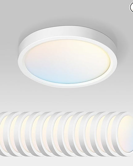 ASD LED 7" Round Flush Mount Ceiling Light Fixture, Low Profile Surface Lighting | 5CCT, Dimmable, Ultra-Thin, ETL Listed | 15W 1260LM 2700-6000K 120V | Kitchen, Bedroom, Hallway Lamp | White, 12 Pack