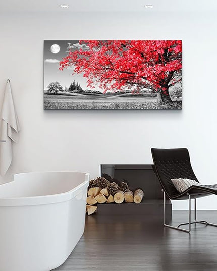 Canvas Wall Art For Living Room Office Wall Decor Bedroom Decor Black And White Landscape Wall Painting Red Tree Scenery Pictures Canvas Prints Ready To Hang For Room Home Decoration 40 X 20