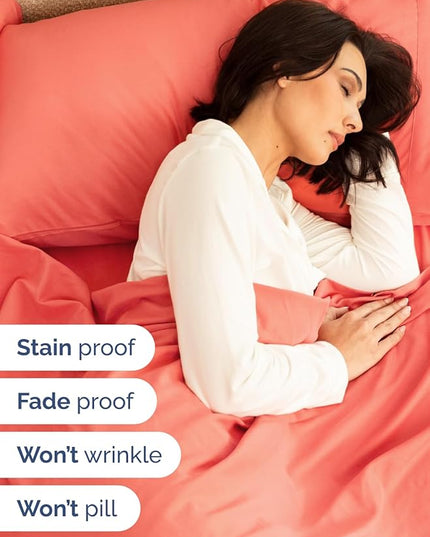 Extra Deep Twin XL Sheet Set - 4 Piece Breathable & Cooling Sheets - Hotel Luxury Bed Sheets Set - Easy & Secure Fit - Soft, Wrinkle Free & Comfy Sheets Set - Coral Sheet Set with Extra Deep Pockets