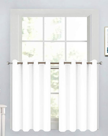 Yakamok Room Darkening Window Curtains for Kitchen, Thermal Insulated Grommet Window Drapes for Bedroom Basement, Pure White, 52W x36L, 2 Panels