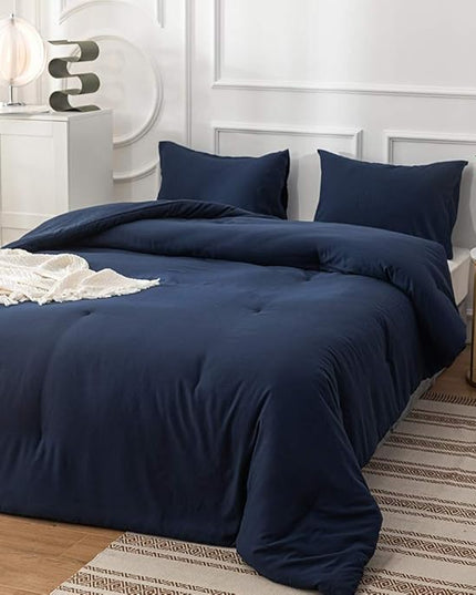 Luxlovery Navy Blue Comforter Set Queen Men Boys Dark Blue Bedding Comforter Sets Comfy Blanket Quilts Cozy Breathable Solid Navy Queen Size Bedding Comforter Set