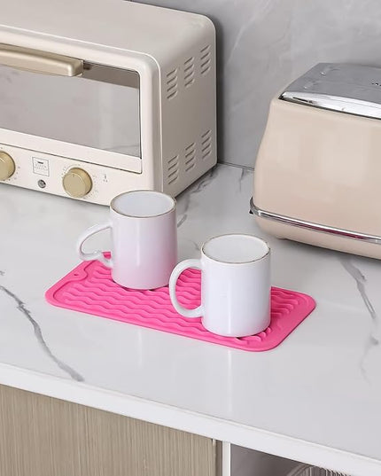 Silicone Dish Drying Mat for Multiple Usage,Easy clean,Eco-friendly,Heat-resistant Silicone Mat for Kitchen Counter or Sink,Refrigerator or Drawer Liner Rose S 12 inches x 6 inches