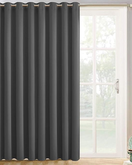 Yakamok Blackout Patio Curtains 100x84 Inches for Sliding Door Extral Wide Blackout Curtain Panels Thermal Insulated Room Divider - Grommet Top, 7' Tall by 8.3' Wide - Charcoal Grey