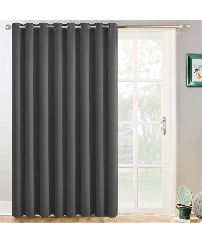 Yakamok Blackout Patio Curtains 100x84 Inches for Sliding Door Extral Wide Blackout Curtain Panels Thermal Insulated Room Divider - Grommet Top, 7' Tall by 8.3' Wide - Charcoal Grey