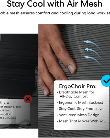 AUTONOMOUS ErgoChair Pro Ergonomic Office Chair Foam Black Adjustable Lumbar Support, Rolling Swivel - Home office Desk Chairs with Wheels and Arms - Ergonomic Desk Chair Comfy for Gaming & Long Hours