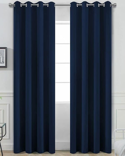 Yakamok 84 Inch Long Light Blocking Navy Blue Blackout Curtains, Room Darkening Thermal Insulated Blackout Drapes with Grommet for Bedroom (52x84Inch, 2 Panels)