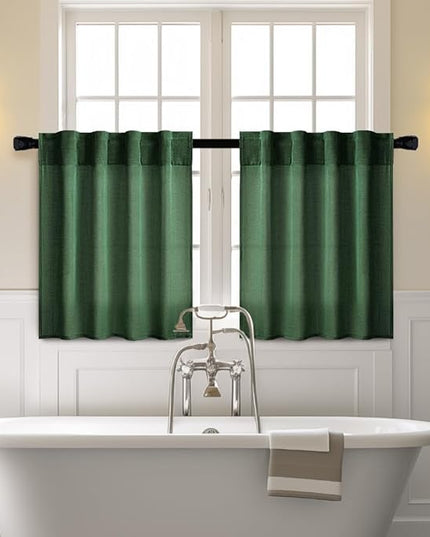 MIULEE Emerald Green Kitchen Curtains 24 Inch Length 2 Panels, Soft Thick Linen Textured Semi Sheer Light Filtering Short Cafe Tier Curtains for Small Half Window Back Tab Rod Pocket Christmas Decor