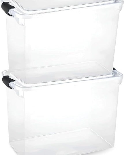 HOMZ 2-Pack Latching Lid, Large Clear Plastic Storage Bins w/Lids, 112 Quart, Gray Latch - Stackable Container Boxes for Home, Bathroom, and Office Organization