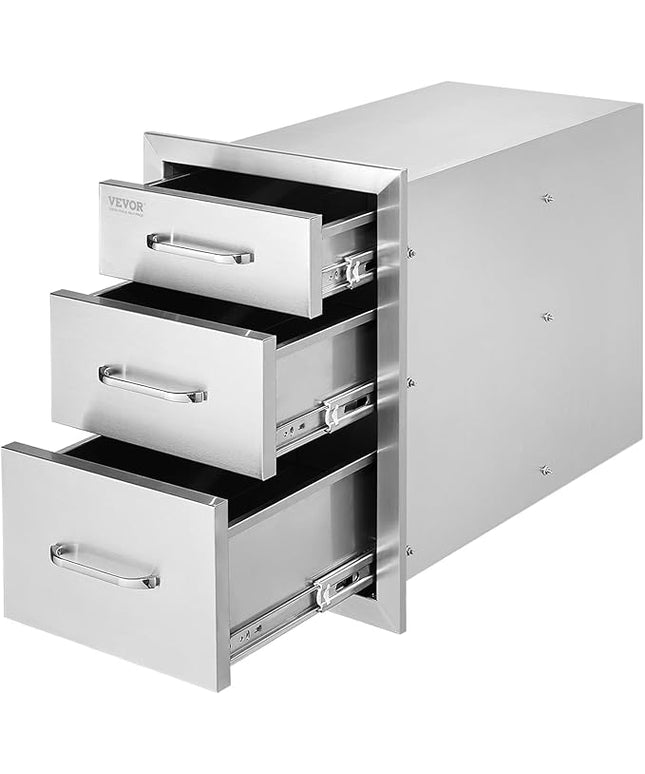 VEVOR 14x20.3 Inch Outdoor Kitchen Drawers Stainless Steel, Flush Mount Triple Drawer, 14W x 20.3H x 23D Inch, with Stainless Steel Handle, BBQ Drawers for Outdoor Kitchens or BBQ Island