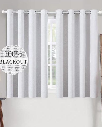 MIULEE Linen Texture Full Blackout Curtain for Living Room Darkening,Thermal Insulated Grommet Curtain for Bedroom,Room Darkening Curtains for Kitchen,52x54 Inch Length 2 Panels Grayish White